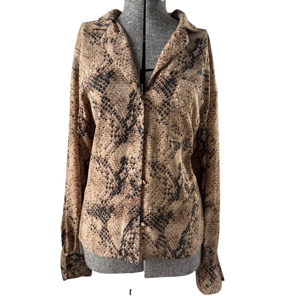 Snakeskin Print Button-Up Blouse Worthington Size XXL